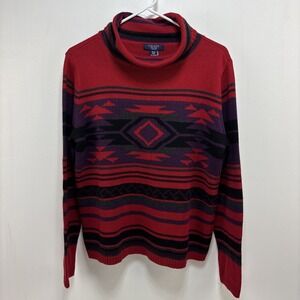 Chaps Ralph Lauren Sweater‎ Womens PXL Red Purple Aztec Southwestern Cowl Neck